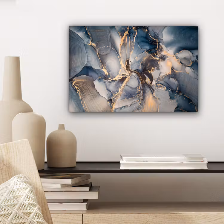 Marmer - Grijs - Blauw - Luxe - Goud canvas 2cm klein -sfeer6