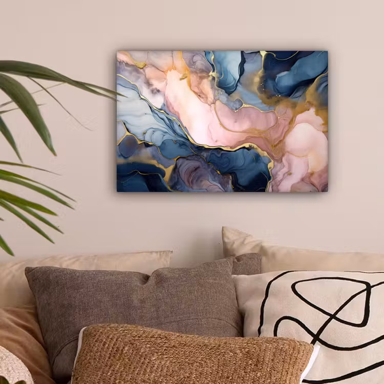 Marmer - Roze - Blauw canvas 2cm klein -sfeer1