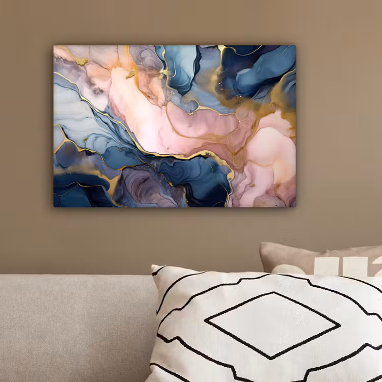 Marmer - Roze - Blauw canvas 2cm klein -sfeer3