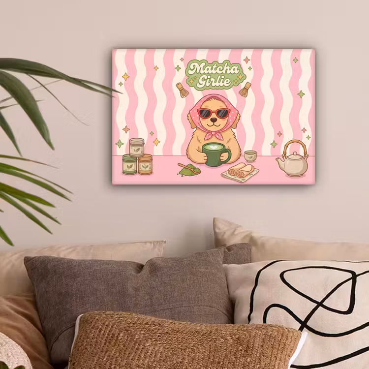 Matcha - Hond - Roze - Groen canvas 2cm klein -sfeer1