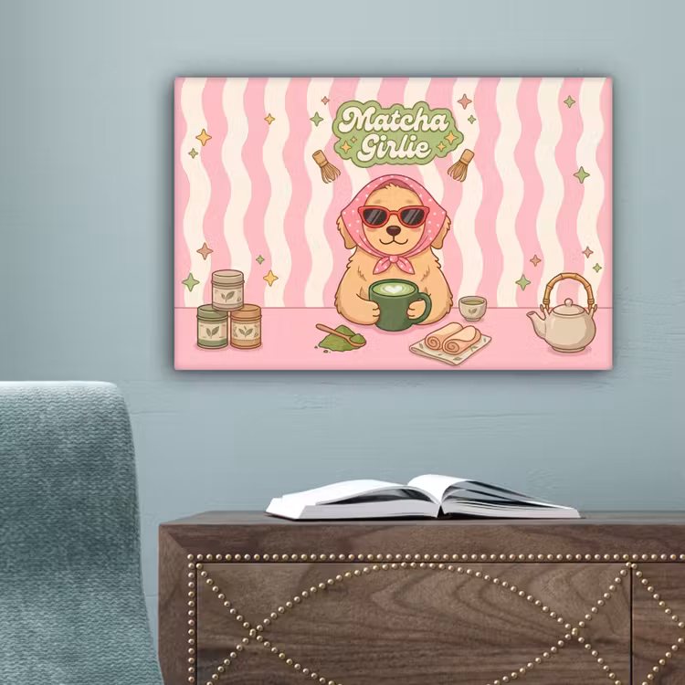 Matcha - Hond - Roze - Groen canvas 2cm klein -sfeer4