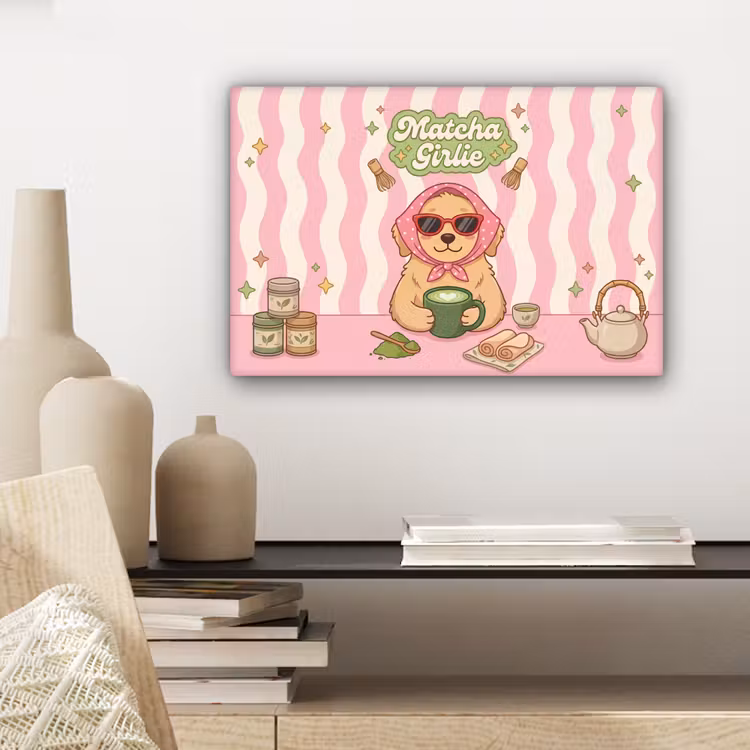 Matcha - Hond - Roze - Groen canvas 2cm klein -sfeer6