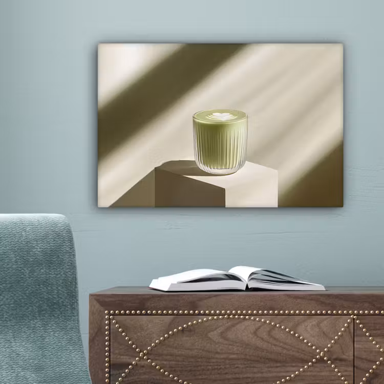Matcha - Glas - Groen - Minimalistisch canvas 2cm klein -sfeer4