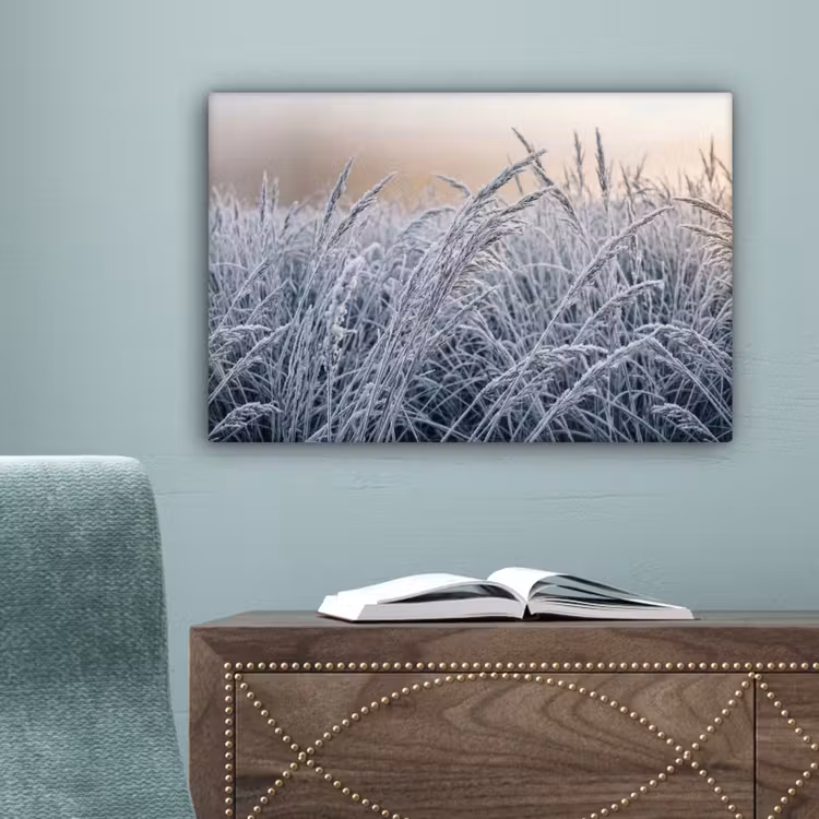 Rijp - Gras - Kristallen - Winter - Minimalistisch canvas 2cm klein -sfeer4