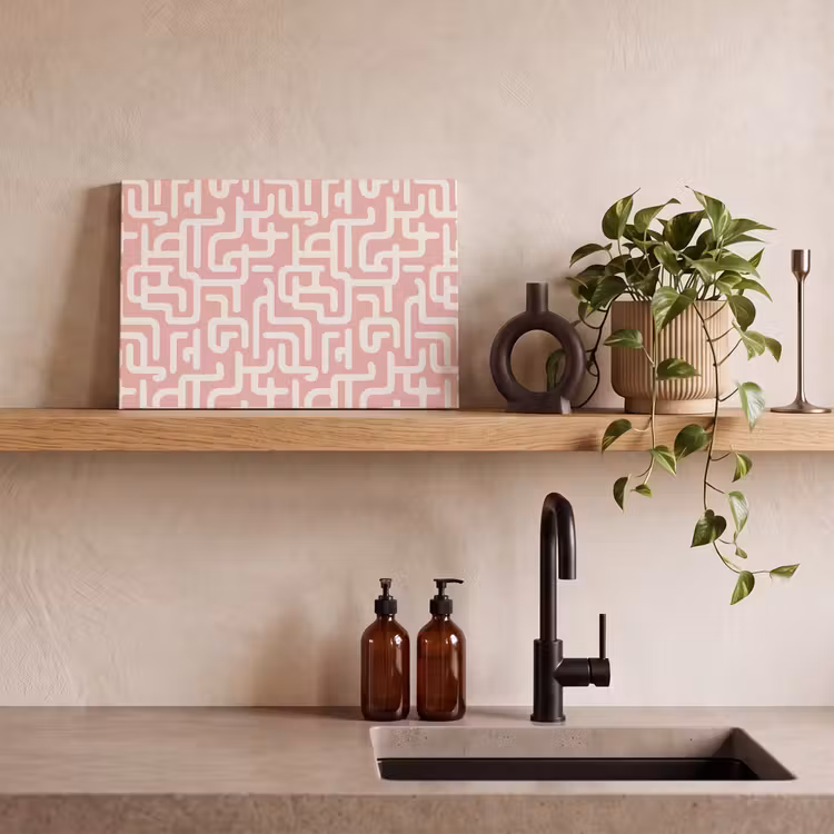 Doolhofpatroon - Roze - Wit - Abstract canvas 2cm klein 34 -sfeer3