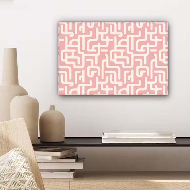 Doolhofpatroon - Roze - Wit - Abstract canvas 2cm klein 34 -sfeer6