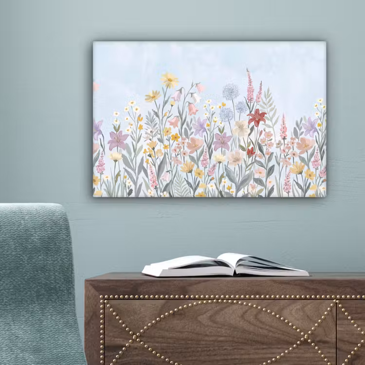 Weidebloemen - Illustratie - Kleurrijk canvas 2cm klein -sfeer4