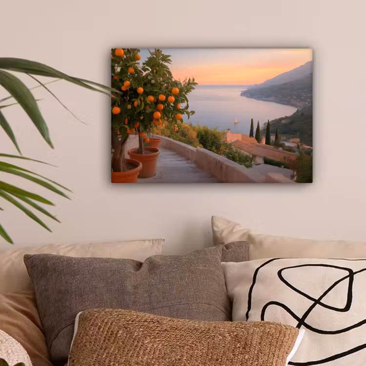 Middelandse zee - Sinaasappel - Heuvels - Zee canvas 2cm klein -sfeer1