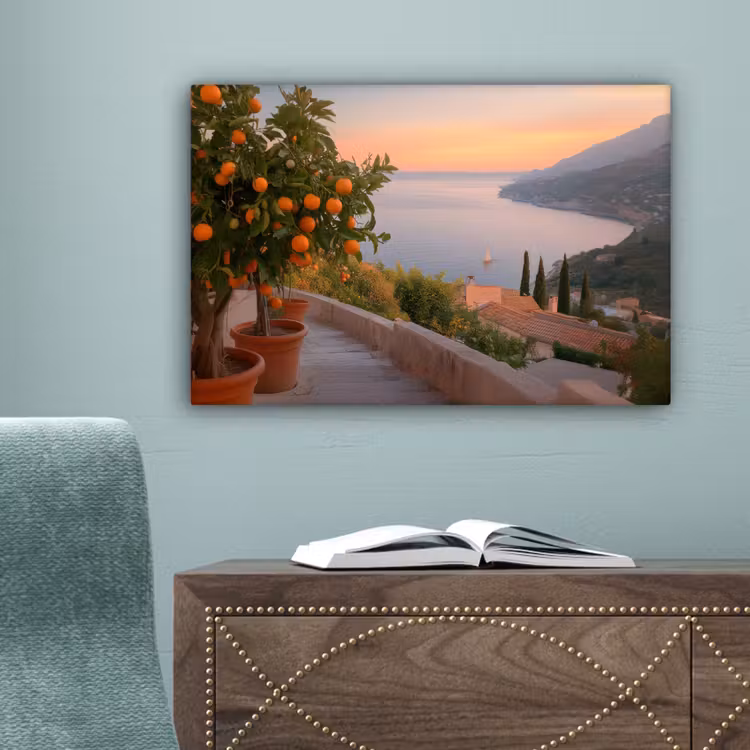 Middelandse zee - Sinaasappel - Heuvels - Zee canvas 2cm klein -sfeer4