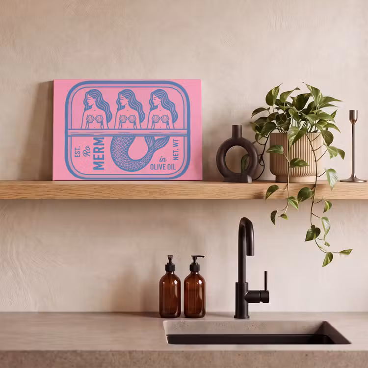 Meermin - Sardineblik - Illustratie - Roze - Retro canvas 2cm klein -sfeer3