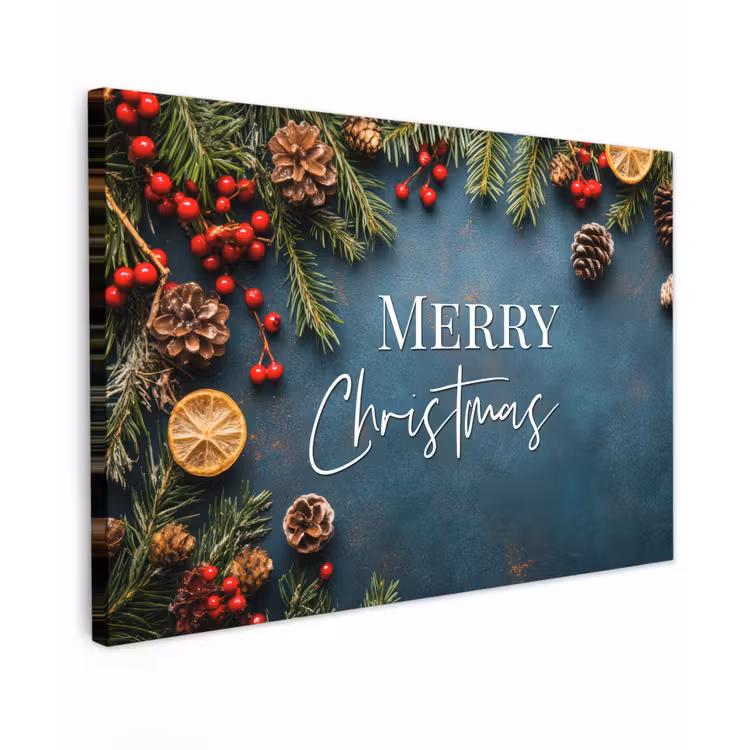 Merry Christmas - Blauw - Kerst - Winter canvas 2cm klein -z3d