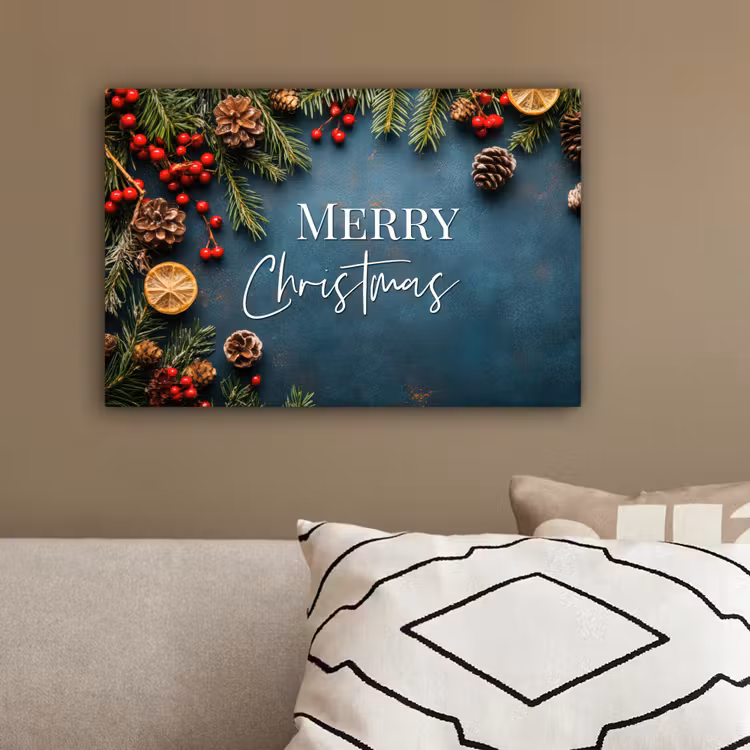 Merry Christmas - Blauw - Kerst - Winter canvas 2cm klein -sfeer3