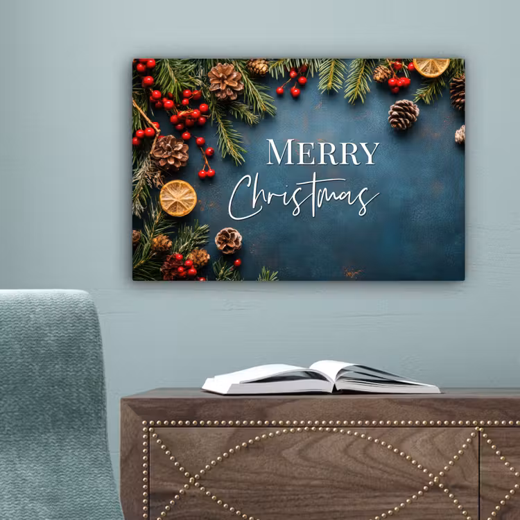 Merry Christmas - Blauw - Kerst - Winter canvas 2cm klein -sfeer4