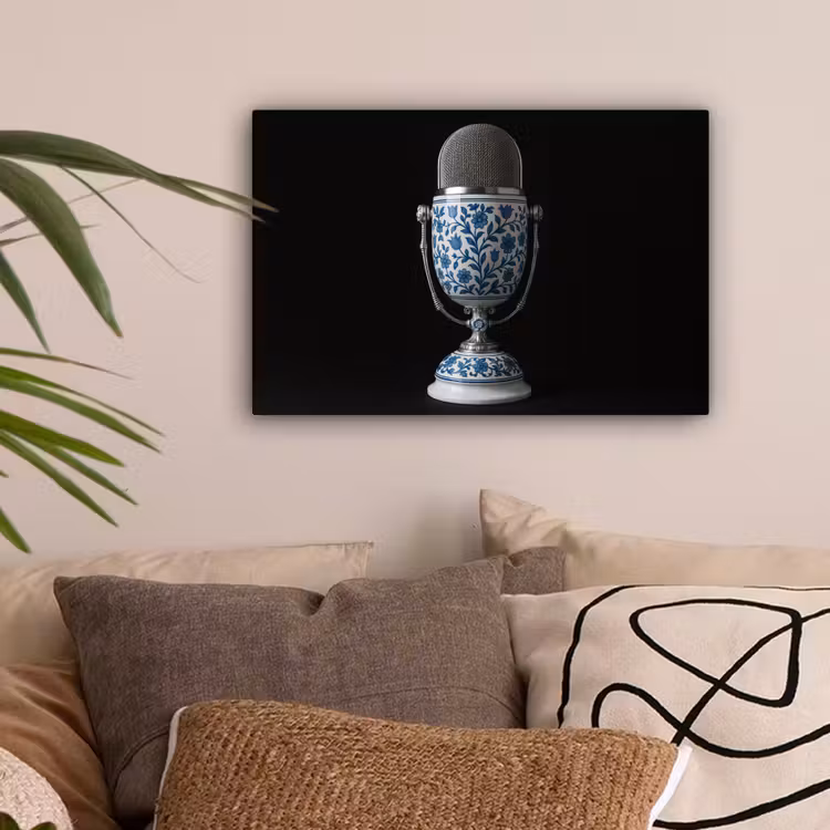 Microfoon - Delfts blauw - Muziek canvas 2cm klein -sfeer1