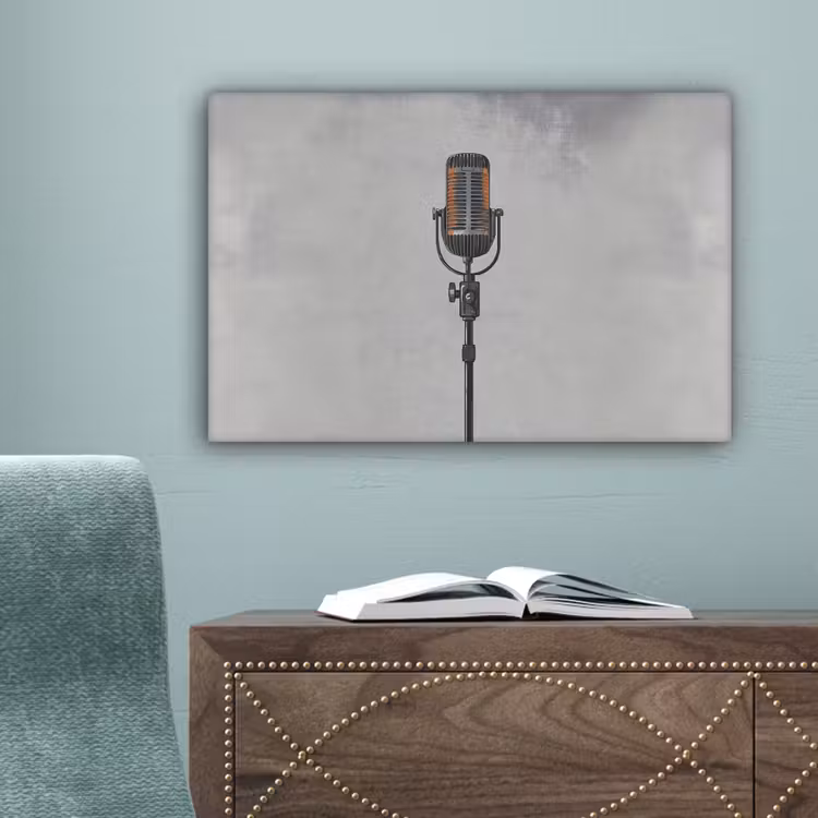 Microfoon - Vintage - Illustratie - Grijs canvas 2cm klein -sfeer4