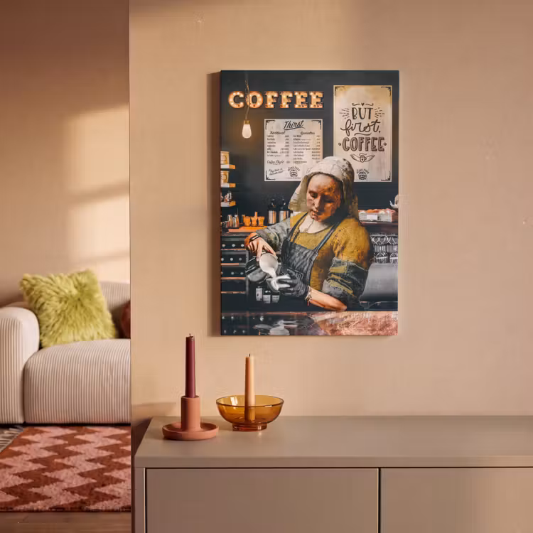 Melkmeisje - Barista - Koffie - Vintage - Kunst - Abstract - Schilderij - Oude meesters canvas 2cm klein -sfeer1