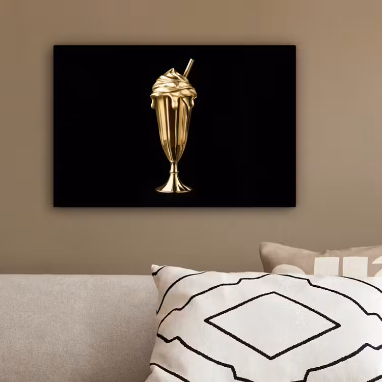 Milkshake - Goud - Drinken - Zwart canvas 2cm klein -sfeer3