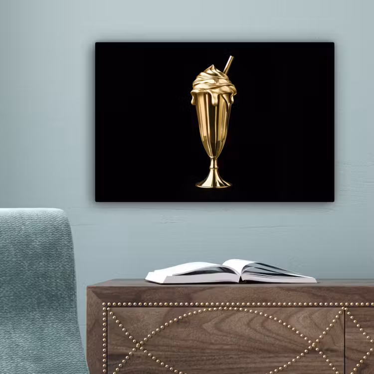 Milkshake - Goud - Drinken - Zwart canvas 2cm klein -sfeer4