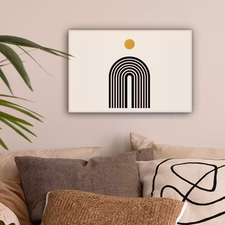 Minimalistisch - Zwarte boog - Gouden cirkel canvas 2cm klein -sfeer1