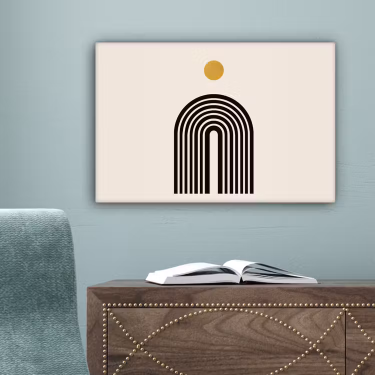 Minimalistisch - Zwarte boog - Gouden cirkel canvas 2cm klein -sfeer4