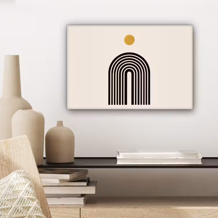 Minimalistisch - Zwarte boog - Gouden cirkel canvas 2cm klein -sfeer6