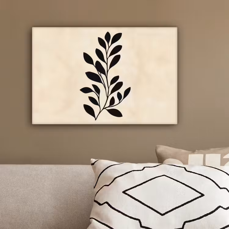 Minimalistisch - Tak - Bladeren - Zwart canvas 2cm klein -sfeer3