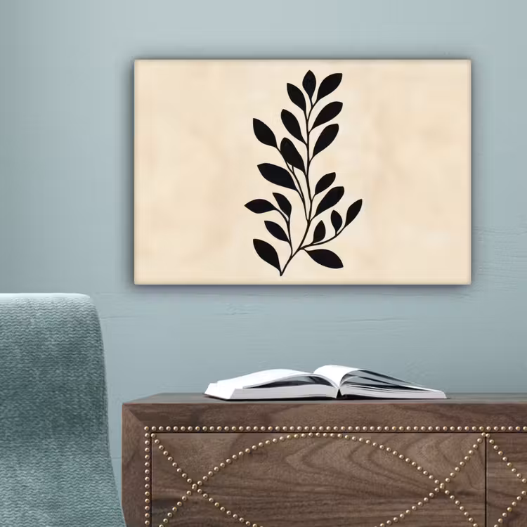 Minimalistisch - Tak - Bladeren - Zwart canvas 2cm klein -sfeer4