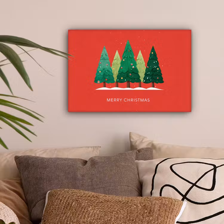 Minimalistisch - Kerstbomen - Rood - Sneeuw canvas 2cm klein -sfeer1