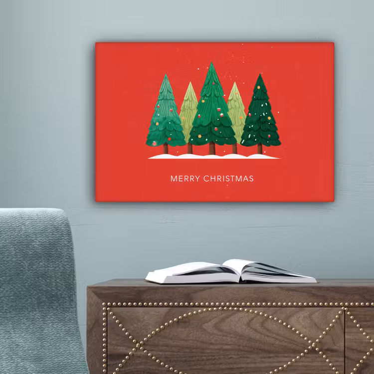 Minimalistisch - Kerstbomen - Rood - Sneeuw canvas 2cm klein -sfeer4