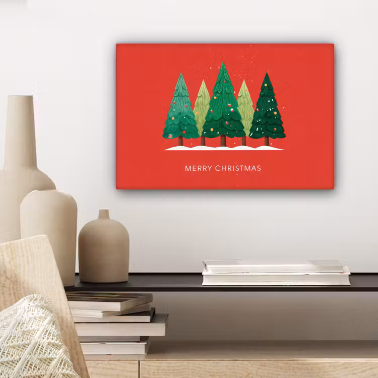 Minimalistisch - Kerstbomen - Rood - Sneeuw canvas 2cm klein -sfeer6