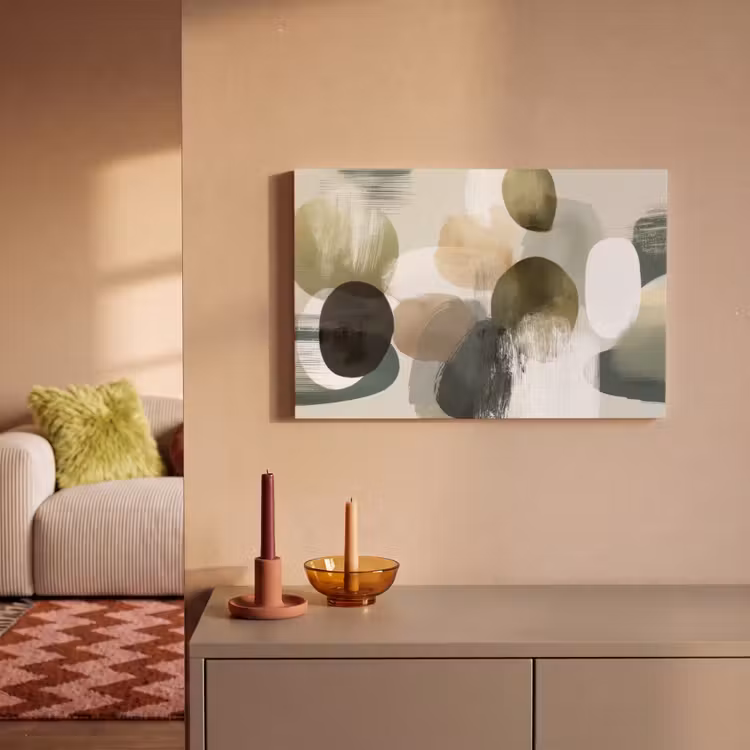 Minimalistisch - Cirkels - Penseelstreken - Beige canvas 2cm klein -sfeer1