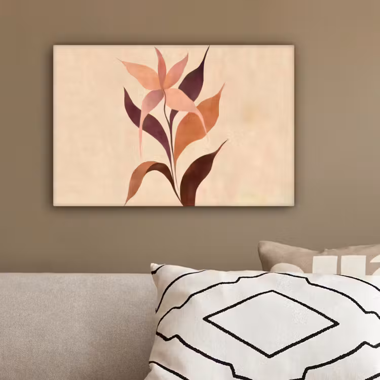 Minimalistisch - Bloem - Bladeren - Beige canvas 2cm klein -sfeer3