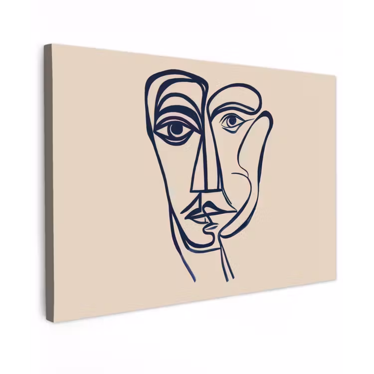 Minimalistisch - Lijnillustratie - Beige - Donkerblauw canvas 2cm klein -z3d