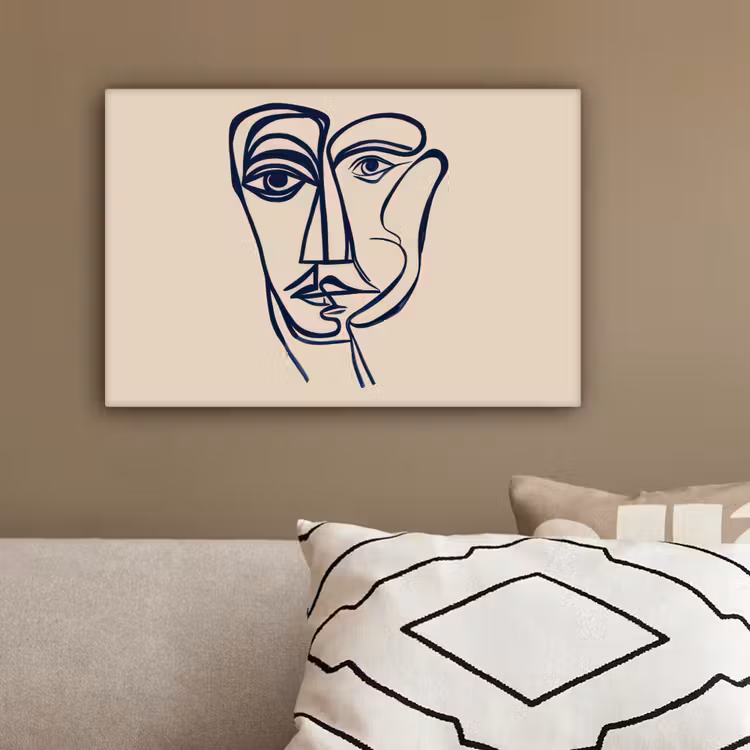 Minimalistisch - Lijnillustratie - Beige - Donkerblauw canvas 2cm klein -sfeer3