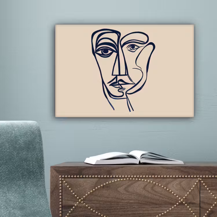 Minimalistisch - Lijnillustratie - Beige - Donkerblauw canvas 2cm klein -sfeer4