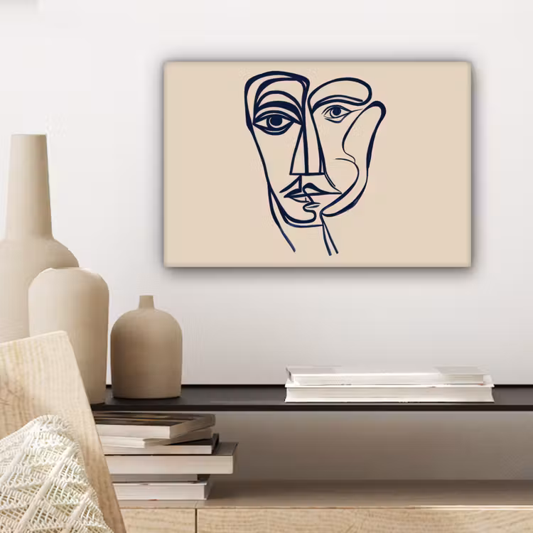 Minimalistisch - Lijnillustratie - Beige - Donkerblauw canvas 2cm klein -sfeer6