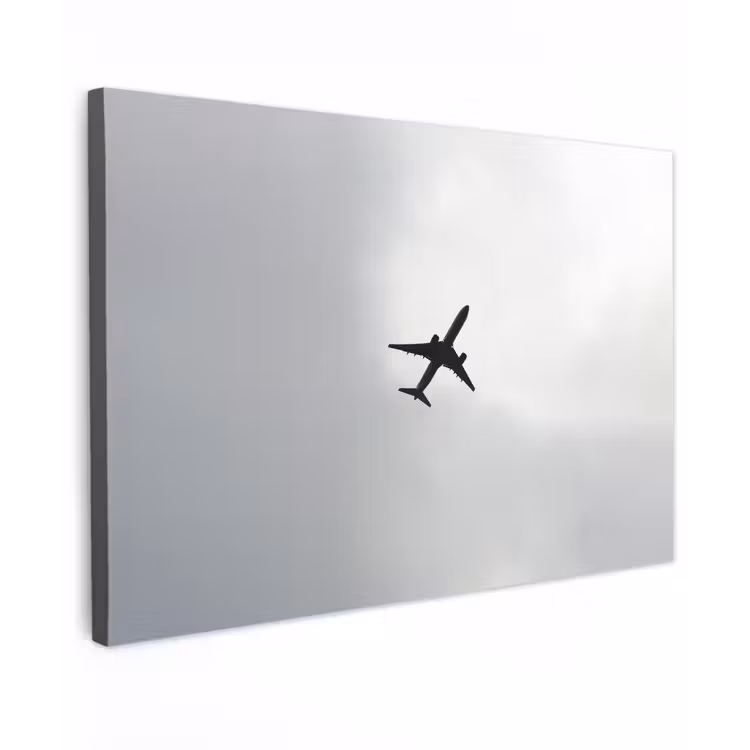 Minimalistisch - Silhouet - Zwart - Vliegtuig canvas 2cm klein -z3d