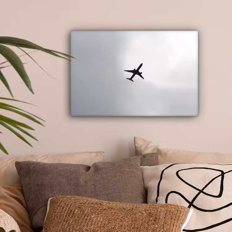 Minimalistisch - Silhouet - Zwart - Vliegtuig canvas 2cm klein -sfeer1