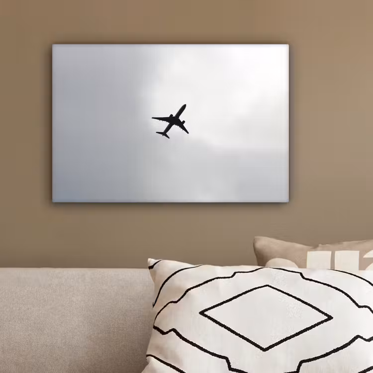 Minimalistisch - Silhouet - Zwart - Vliegtuig canvas 2cm klein -sfeer3
