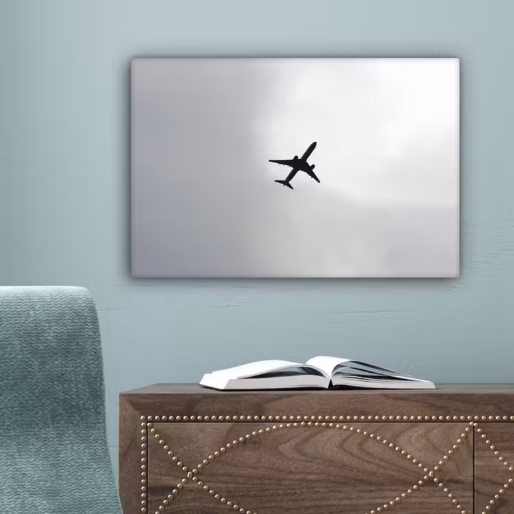 Minimalistisch - Silhouet - Zwart - Vliegtuig canvas 2cm klein -sfeer4