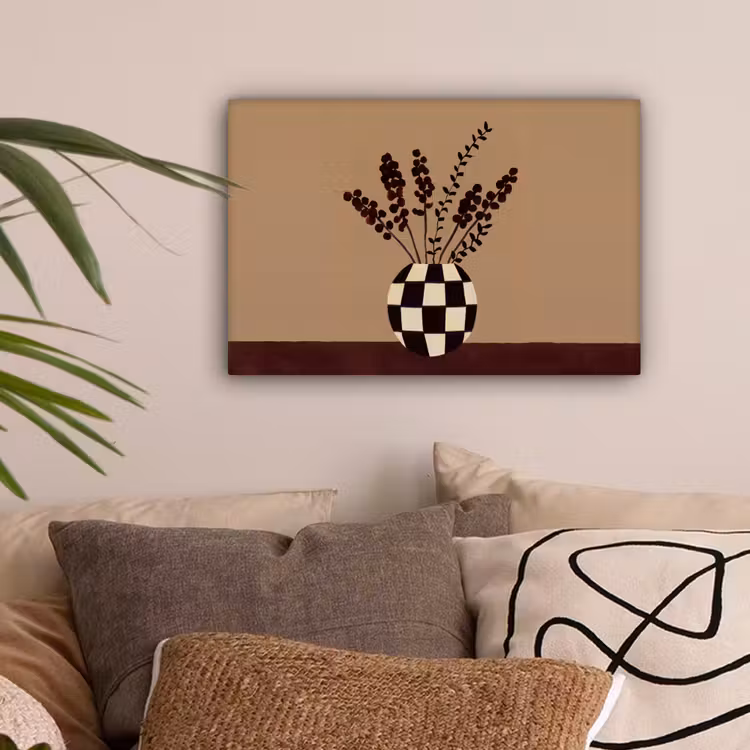 Minimalistisch - Vaas - Bloemen - Bruin canvas 2cm klein -sfeer1