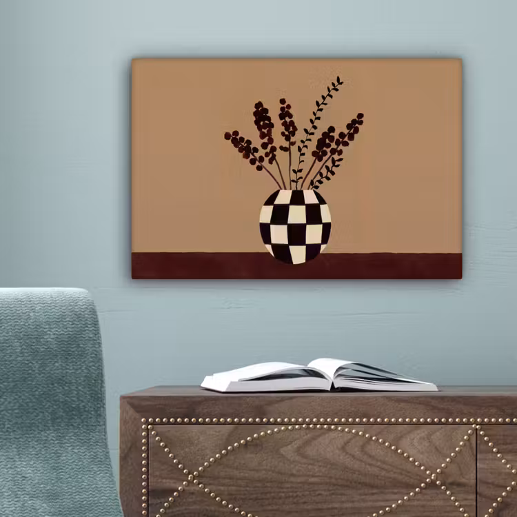 Minimalistisch - Vaas - Bloemen - Bruin canvas 2cm klein -sfeer4