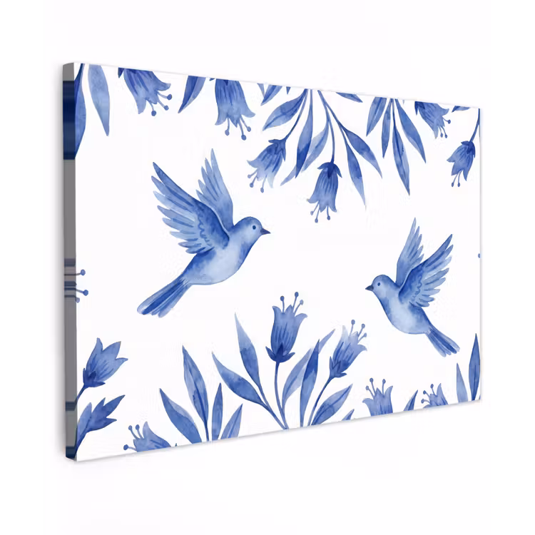Modern - Vogels - Delfts - Blauw canvas 2cm klein -z3d