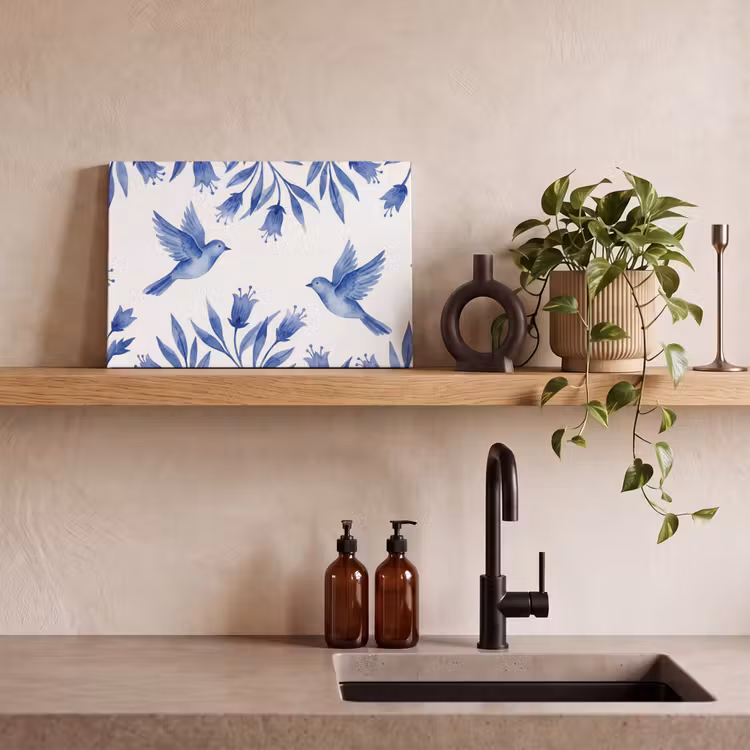 Modern - Vogels - Delfts - Blauw canvas 2cm klein -sfeer3