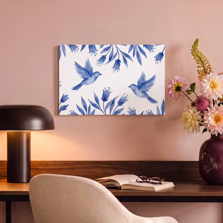 Modern - Vogels - Delfts - Blauw canvas 2cm klein -sfeer4