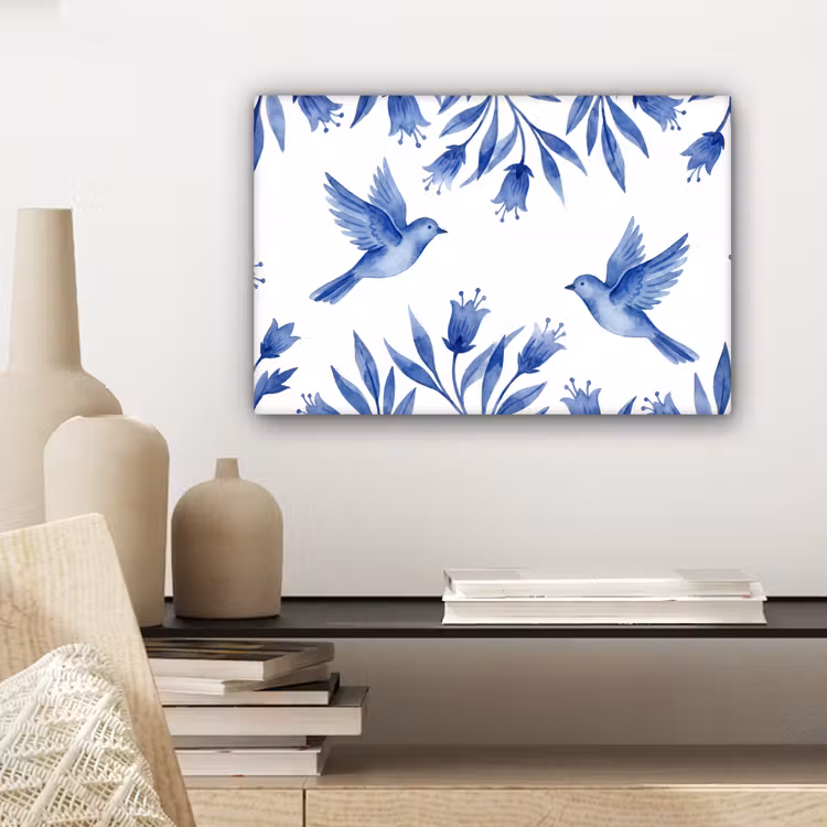Modern - Vogels - Delfts - Blauw canvas 2cm klein -sfeer6