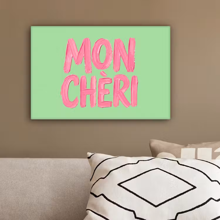 Mon cheri - Groen - Roze canvas 2cm klein -sfeer3