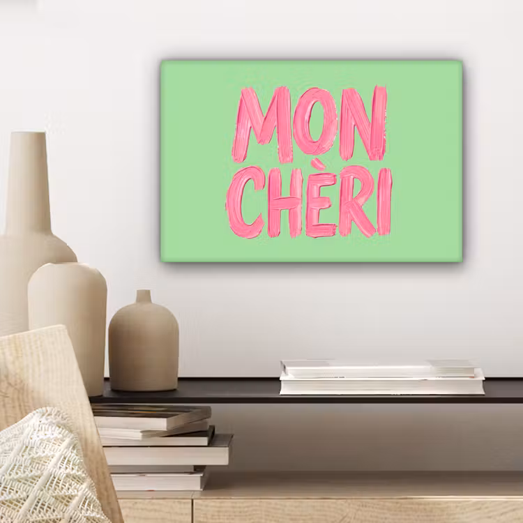 Mon cheri - Groen - Roze canvas 2cm klein -sfeer6