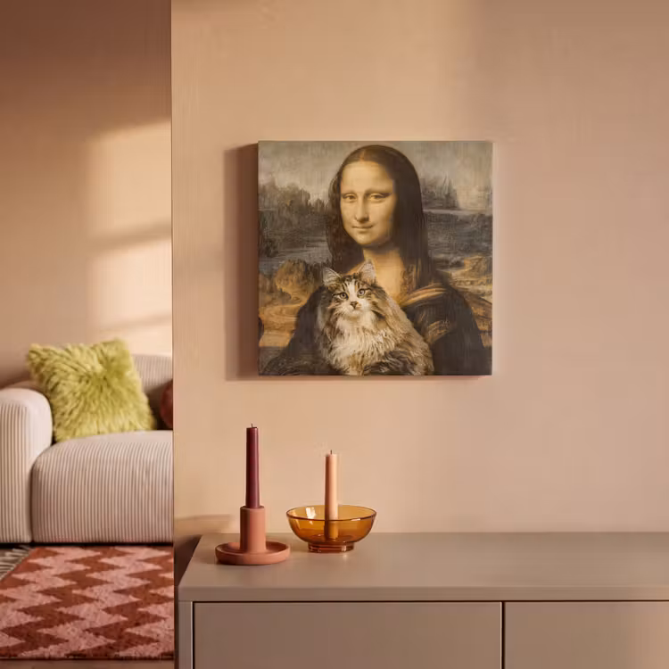 Mona Lisa - Kat - Leonardo da Vinci - Vintage - Kunstwerk - Oude meesters - Schilderij canvas 2cm klein -sfeer1