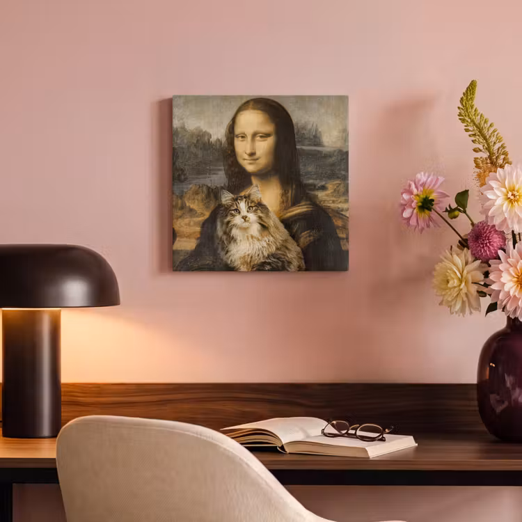 Mona Lisa - Kat - Leonardo da Vinci - Vintage - Kunstwerk - Oude meesters - Schilderij canvas 2cm klein -sfeer4